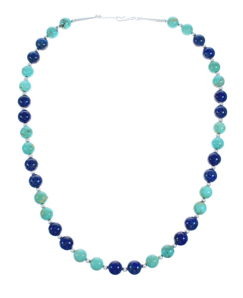 Turquoise Lapis Sterling Silver Bead Necklace JX121603